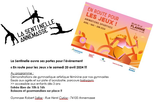 EVENEMENT samedi 20 avril de 10h à 16h - En Route pour les Jeux avec La Sentinelle !!!